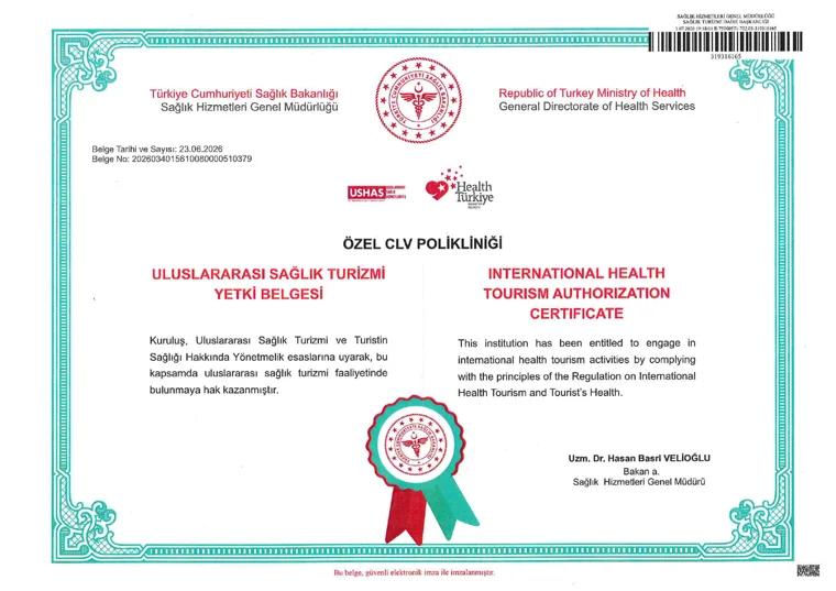 Özel CLV Polikliniği — Uluslararası Sağlık Turizmi Yetki Belgesi